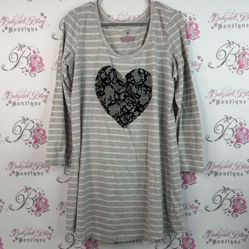 Victoria's Secret dress long shirt long sleeve stripes white Gray black heart